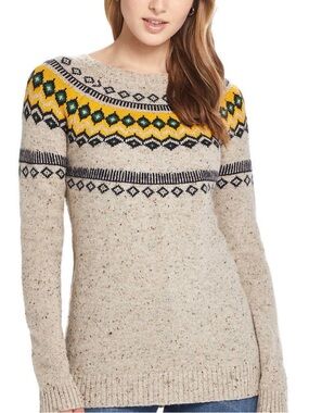 Women’s Fair Isle Wool-Blend Sweater in Oatmeal with Yellow & Green Accents